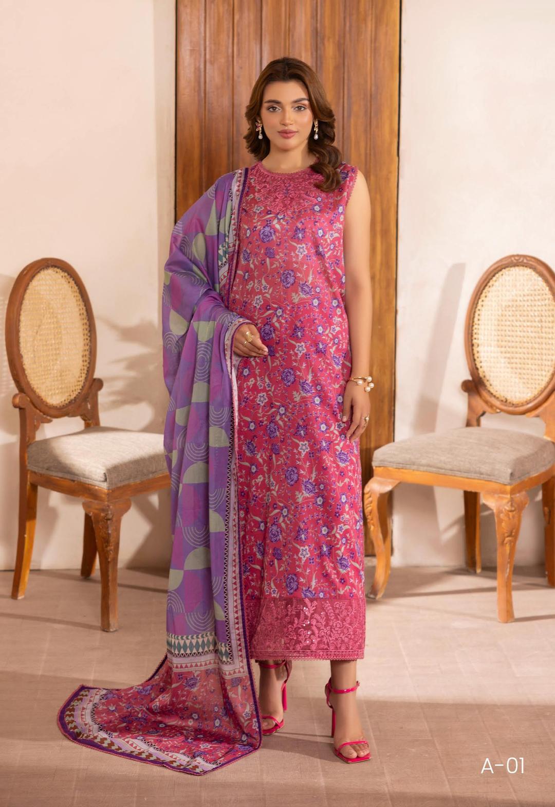 Women's Unstitched Printed Suit(3Pcs)