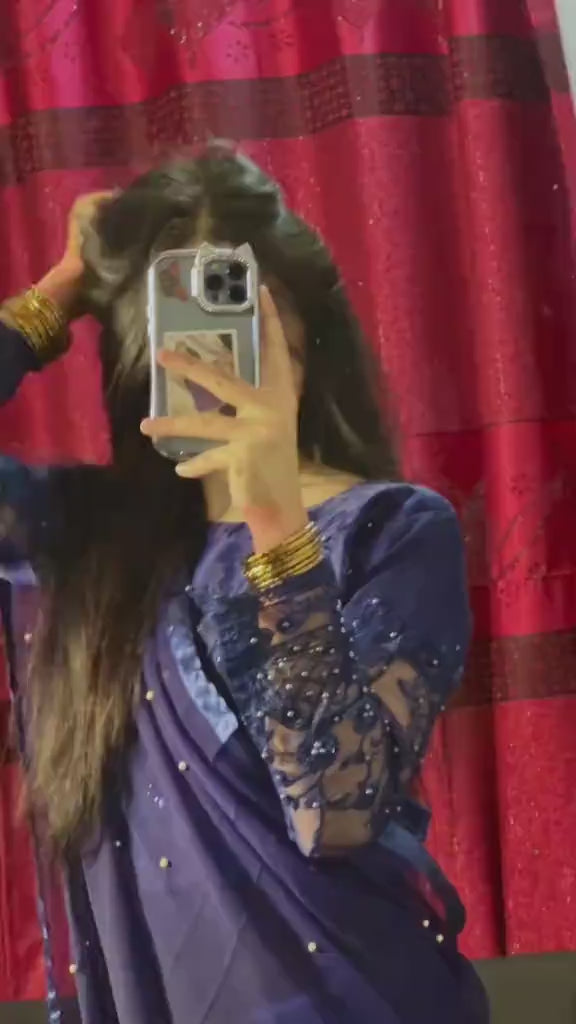 Chiffon Hand Embroidered Stitched Saree